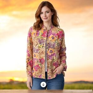 Laura Ashley Pink and Purple Floral Button Down Shirt